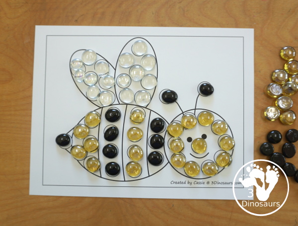 Free Bee Fine Motor Mat Printables - you have 3 fine motor mats: a bee template, a bee tracing worksheet, and a bee dot marker page. They are great for tot, preschool, prek, and kindergarten - 3Dinosaurs.com - 3Dinosaurs.com