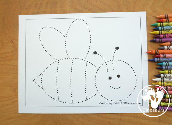 Free Bee Fine Motor Mat Printables - you have 3 fine motor mats: a bee template, a bee tracing worksheet, and a bee dot marker page. They are great for tot, preschool, prek, and kindergarten - 3Dinosaurs.com - 3Dinosaurs.com