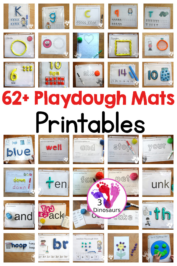 62+ Playdough Mats for Learning with kids - you have a mix of letter playdough mats, number playdough mats, shape playdough mats, learning to read playdough mats, sight word playdough mats and math playdough mats. - 3Dinosaurs.com