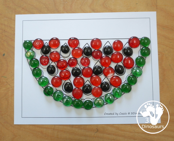 Free Watermelon Fine Motor Mat Printables: watermelon dot marker page. A dot marker page for the watermelon for kids to dot. There are great for preschool, prek and kindergarten- 3Dinosaurs.com