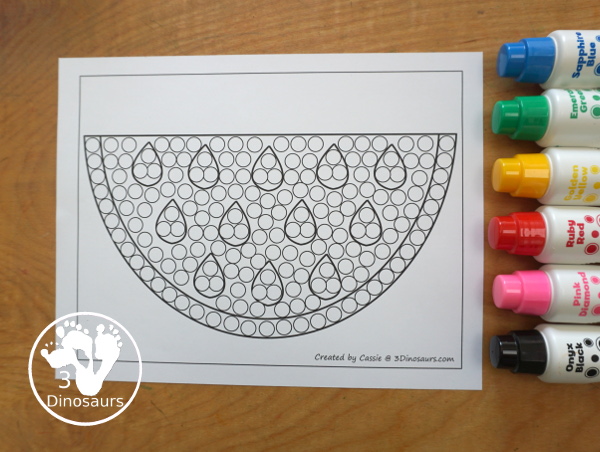 Free Watermelon Fine Motor Mat Printables - You have a watermelon cotton swab or q-tip page. A great fine motor set for preschool, prek and kindergarten- 3Dinosaurs.com