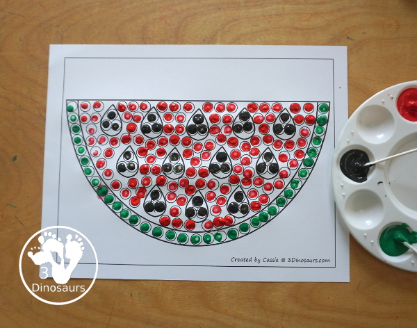 Free Watermelon Fine Motor Mat Printables - You have a watermelon cotton swab or q-tip page. A great fine motor set for preschool, prek and kindergarten- 3Dinosaurs.com