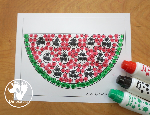 Free Watermelon Fine Motor Mat Printables - You have a watermelon cotton swab or q-tip page. A great fine motor set for preschool, prek and kindergarten- 3Dinosaurs.com