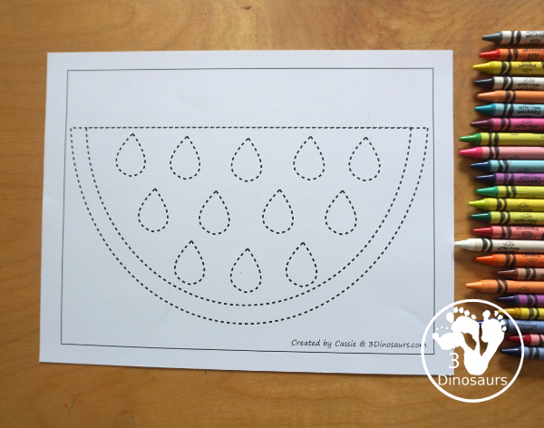 Free Watermelon Fine Motor Mat Printables - You have a watermelon tracing page. A great fine motor set for preschool, prek and kindergarten- 3Dinosaurs.com
