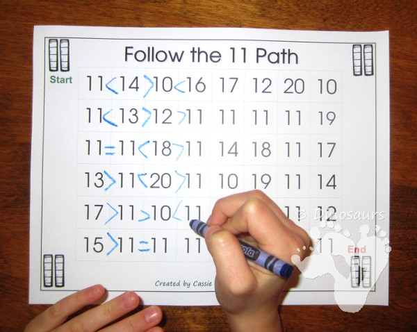 Free Romping & Roaring Number 11 - using number paths for math - 3Dinosaurs.com