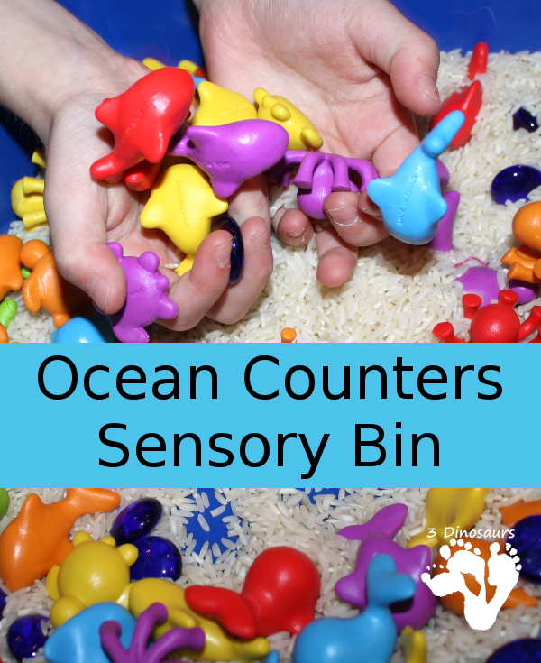Ocean Counters Sensory Bin - a fun and easy to set up sensory bin with an ocean theme - 3Dinosaurs.com