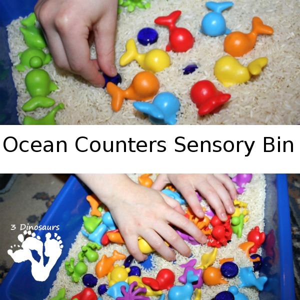 Ocean Counters Sensory Bin - a fun and easy to set up sensory bin with an ocean theme - 3Dinosaurs.com