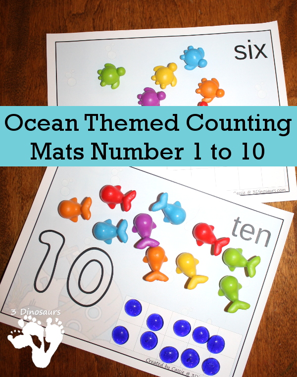 Free Ocean Themed Counting Mats: Number 1 to 10 - 3Dinosaurs.com