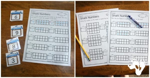 Ocean Themed Ten Frame Printables: No-Prep & Hands-On - 81 pages of printables working on ten frame activities for numbers 1 to 20 with hands on and no-prep: cards, worksheets and easy reader books. - 3Dinosaurs.com