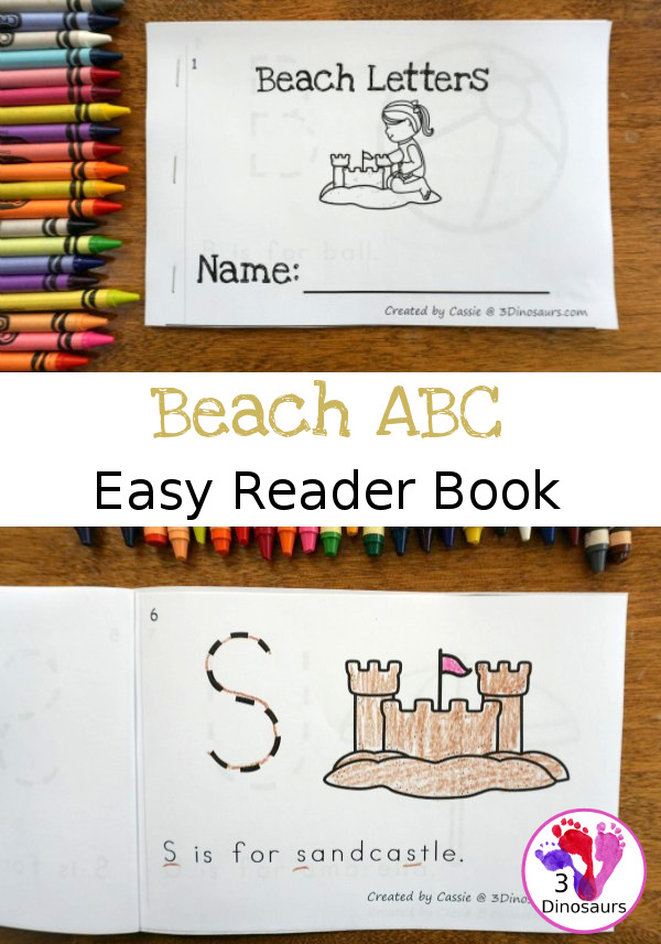 Free Beach Theme ABC Easy Reader Book - simple 8 page book to use with kids - 3Dinosaurs.com