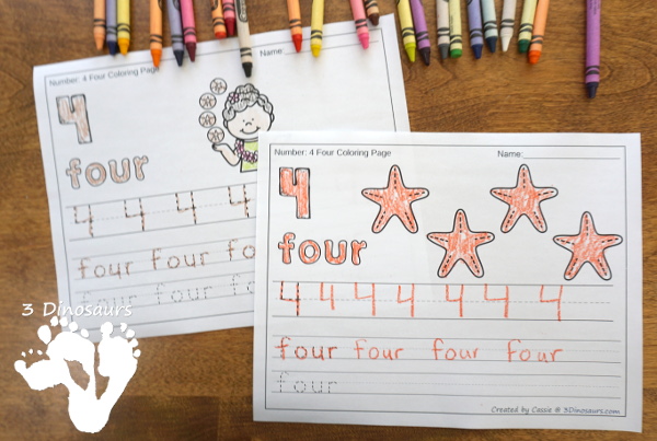 Beach Number Color & Trace - three fun themes with general beach, shells and sand dollars - 3Dinosaurs.com