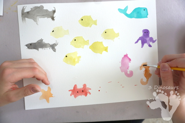 Watercolor Ocean Animals Painting - simple and easy watercolor painting activity for kids of different ages - 3Dinosaurs.com