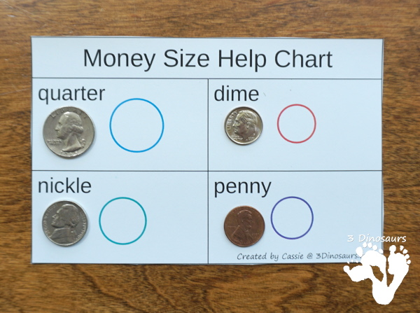 Free Fine Motor Money Matching Task Cards - 12 cards and matching worksheets for kids to work on matching and counting money - 3Dinosaurs.com