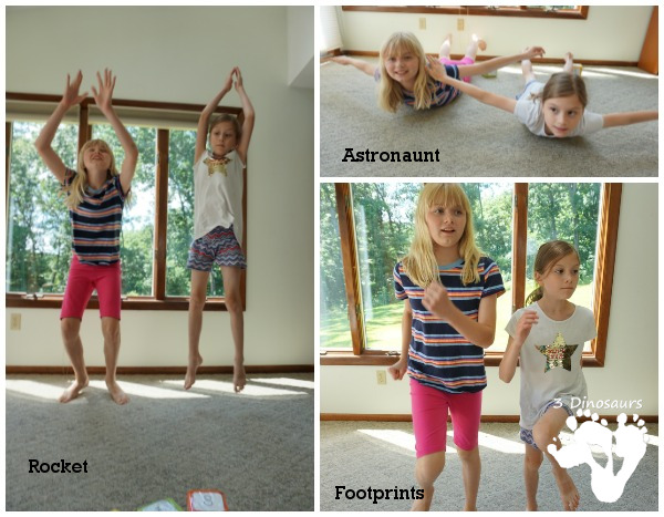 Free Moon Themed Gross Motor Dice -  6 action movements included with dice and dice inserts - 3Dinosaurs.com #space #themoon #grossmotor #freeprintable 