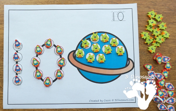 Space Dot the Number & Count the Dots - numbers 1 to 20 with dot marker activities for kids to work on numbers and counting - 3Dinosaurs.com