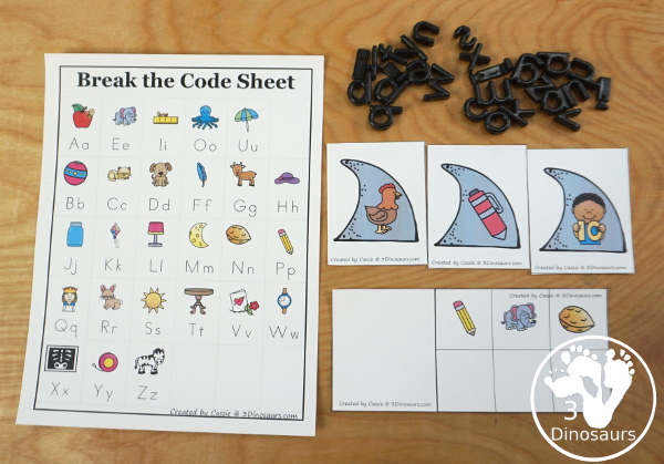 Free Shark Fin Decoding CVC Words - it works on -an, -en, -in and -un words with decode the word and find the matching picture - 3Dinosaurs.com