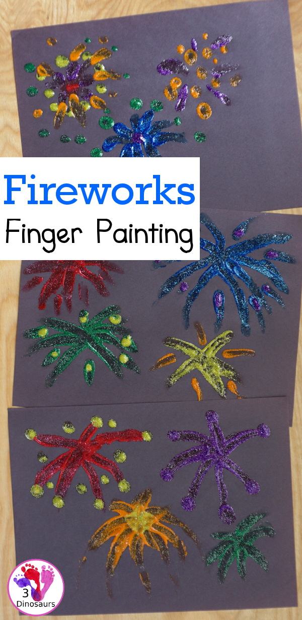 Finger Painting Fireworks with Glitter Paint for kids - easy and fun sensory painting activity that is a great way to make fireworks. - 3Dinosaurs.com