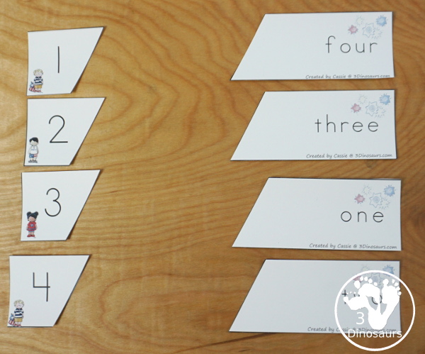 Free Firework Themed Number Digit & Number Word Match Puzzles - It has numbers 1 to 20 to match the needs of kids an different levels of learning - 3Dinosaurs.com