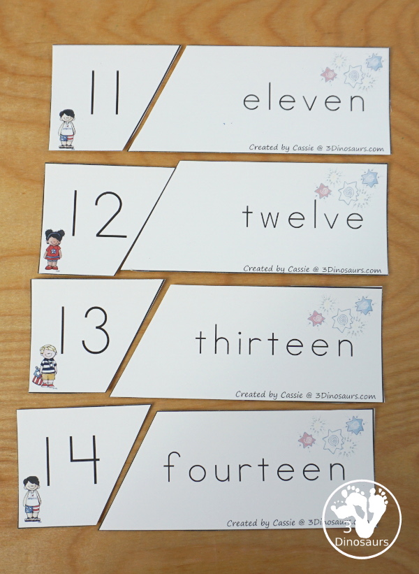 Free Firework Themed Number Digit & Number Word Match Puzzles - It has numbers 1 to 20 to match the needs of kids an different levels of learning - 3Dinosaurs.com