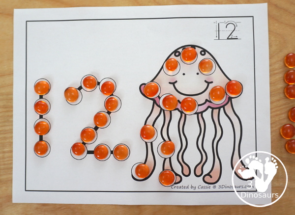 Ocean Dot the Number Count the Number: Shark, Fish, & Jellyfish - easy way to work on numbers from 0 to 20 with fine motor work and counting with this great ocean and summer theme for PreK and Kindergarten - 3Dinosaurs.com