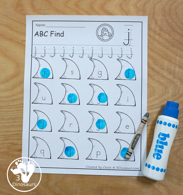 Easy No-Prep Shark ABC Letter Find with all 26 letters of the alphabet with uppercase and lowercase options for 52 pages of printables - 3Dinosaurs.com