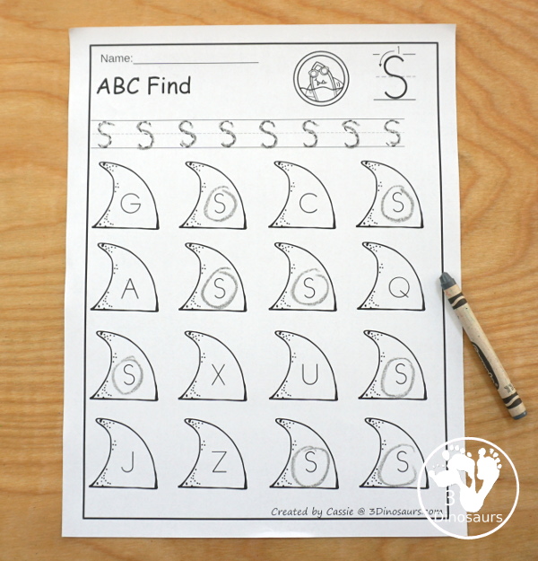 Free Hands-On Shark ABC Matching Printable - all 26 letters of the alphabet with shark fin uppercase and lowercase letters and sorting ocean themed mats - 3Dinosaurs.com