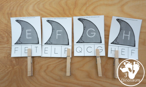 Shark Activity Pack: ABCs - easy to use clip cards for matching uppercase and lowercase or matching uppercase letters - 3Dinosaurs.com