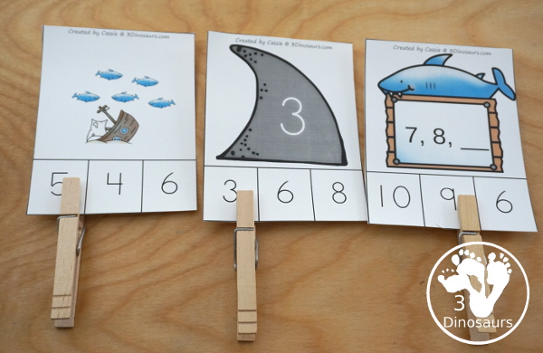 Shark Activity Pack: numbers - works on 0 to 10 for kids to learn numbers in an easy no-prep page to color and trace numbers. - 3Dinosaurs.com