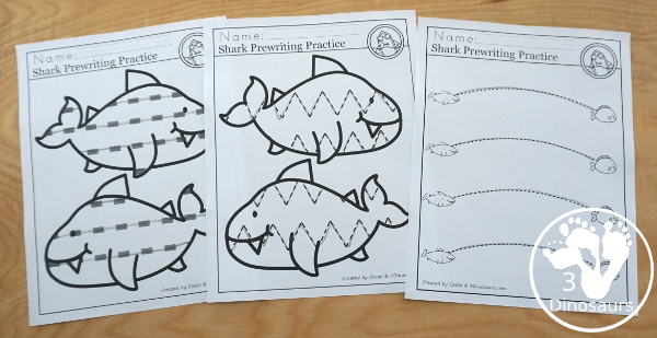 Shark Activity Pack: Prewriting - no-prep pages for tracing lines in sharks and prewriting lines pages - 3Dinosaurs.com