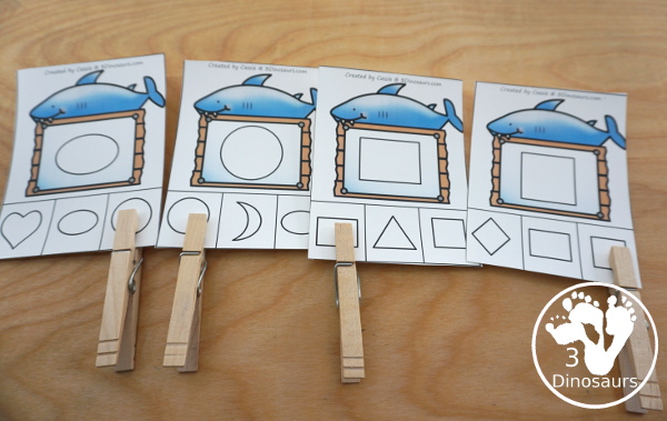 Shark Activity Pack: Shapes - clipcards are great for review of matching the same shape - 3Dinosaurs.com