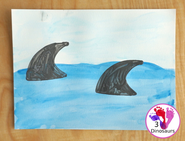 Shark Fin Painting with Cookie Cutters for Kids - an easy shark painting activities that kids of different ages can do - 3Dinosaurs.com