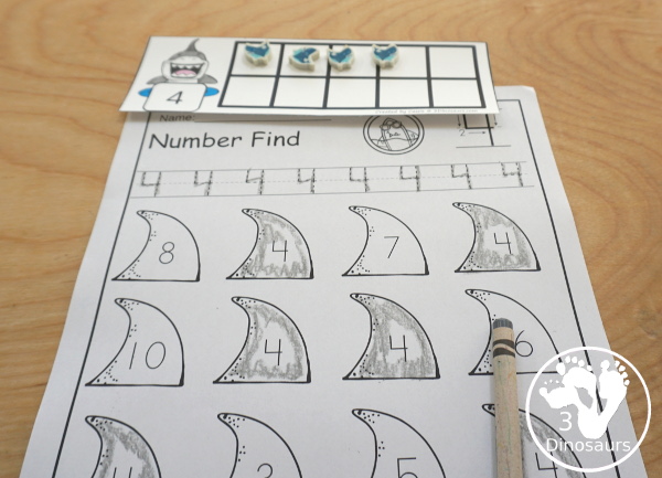 Shark Themed Number Find - easy to use no-prep printable numbers 0 to 20  with number digit and number word options - 3Dinosaurs.com