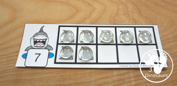 Free Hands-On Learning With Shark Ten Frames 1 to 10 - Fun ten frame cards that come with numbers filled out and blank for kids to fill out in a great shark theme for a shark theme day - 3Dinosaurs.com