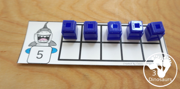 Free Hands-On Learning With Shark Ten Frames 1 to 10 - Fun ten frame cards that come with numbers filled out and blank for kids to fill out in a great shark theme for a shark theme day - 3Dinosaurs.com