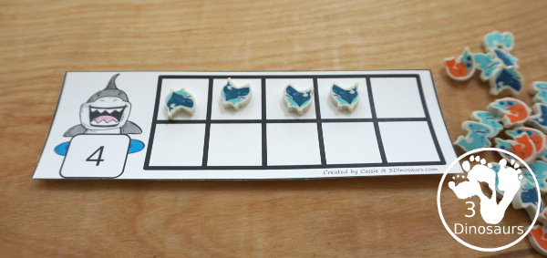 Free Hands-On Learning With Shark Ten Frames 1 to 10 - Fun ten frame cards that come with numbers filled out and blank for kids to fill out in a great shark theme for a shark theme day - 3Dinosaurs.com