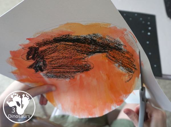 Watercolor & Oil Pastel: Planet Mars for kids - easy mix art projects for kids to do for the planet Mars. You have fun with different ages level doing the same art project- 3Dinosaurs.com  #3dinosaurs 