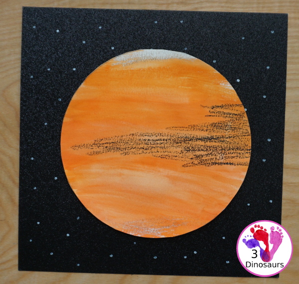Watercolor & Oil Pastel: Planet Mars for kids - easy mix art projects for kids to do for the planet Mars. You have fun with different ages level doing the same art project- 3Dinosaurs.com #3dinosaurs