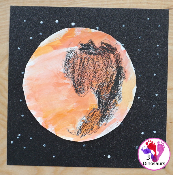 Watercolor & Oil Pastel: Planet Mars for kids - easy mix art projects for kids to do for the planet Mars. You have fun with different ages level doing the same art project- 3Dinosaurs.com #3dinosaurs