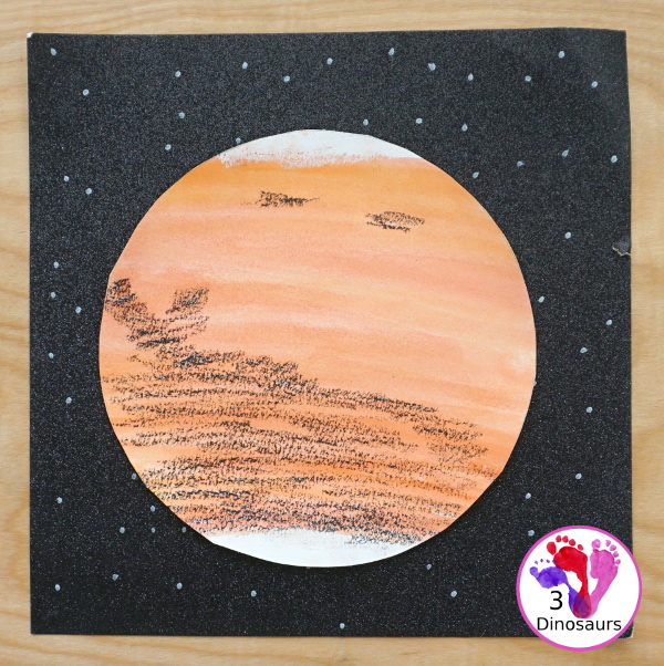 Watercolor & Oil Pastel: Planet Mars for kids - easy mix art projects for kids to do for the planet Mars. You have fun with different ages level doing the same art project- 3Dinosaurs.com #3dinosaurs