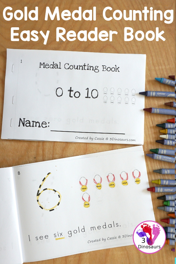 FREE Olympics Gold Medal Counting Easy Reader Book: Numbers 0 to 10 - has 6 pages with number 0 to 10 with gold medal counting themes - 3Dinosaurs.com