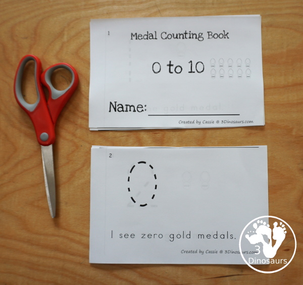 FREE Olympics Gold Medal Counting Book: Numbers 0 to 10 - has 6 pages with number 0 to 10 with gold medal counting themes - 3Dinosaurs.com
