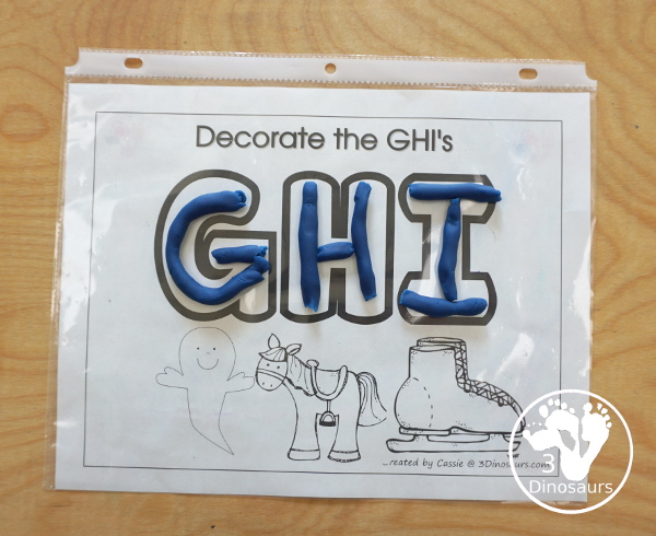 Free Romping & Roaring GHI Review Pack - with letter g, letter h, and letter i printables for reviewing the three letters with tracing, puzzles, coloring pages, finger puppets, game and more- 3Dinosaurs.com