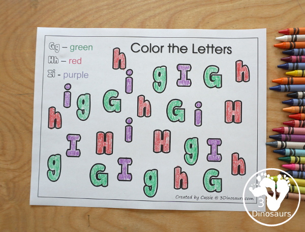 Free Romping & Roaring GHI Review Pack - with letter g, letter h, and letter i printables for reviewing the three letters with tracing, puzzles, coloring pages, finger puppets, game and more- 3Dinosaurs.com