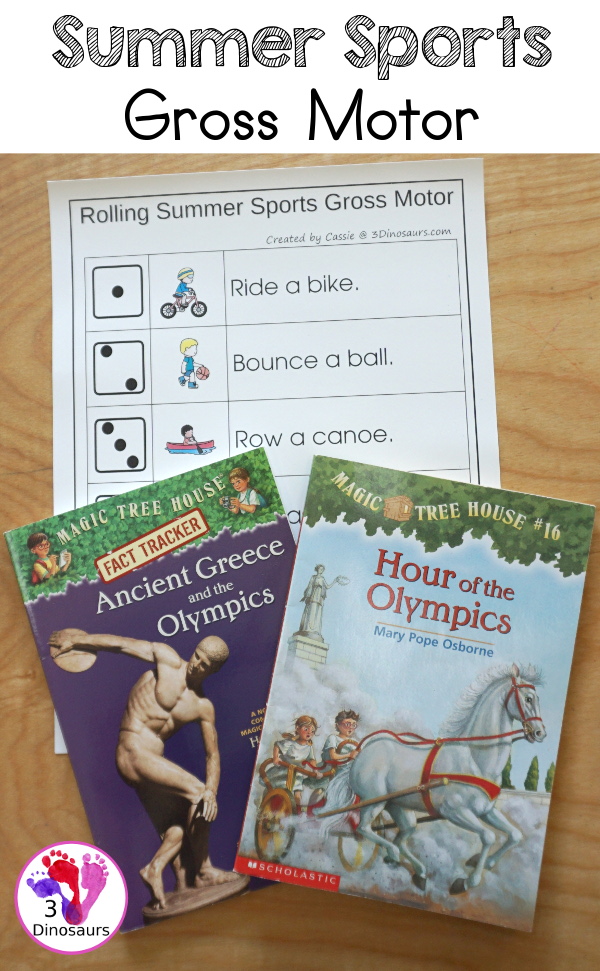 Summer Sports Gross Motor With Hour of the Olympics - a great gross motor sheet and cards for kids to have fun with gross motor activities - 3Dinosaurs.com