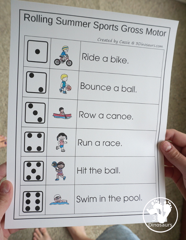 Summer Sports Gross Motor With Hour of the Olympics - a great gross motor sheet and cards for kids to have fun with gross motor activities - 3Dinosaurs.com