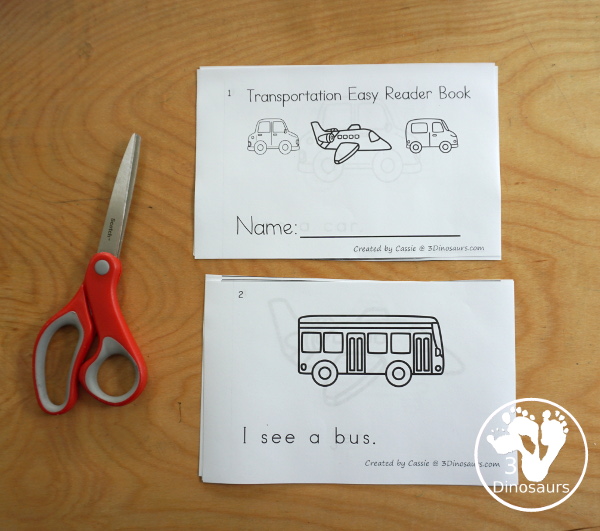 Free Transportation Easy Reader Book: Short Vowels Words - with a 9 page book with sentence cards and blending cards for the book with 8 short vowel words - 3Dinosaurs.com