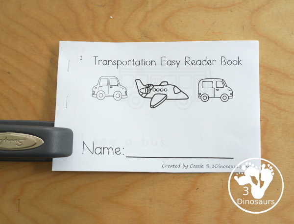 Free Transportation Easy Reader Book: Short Vowels Words - with a 9 page book with sentence cards and blending cards for the book with 8 short vowel words - 3Dinosaurs.com
