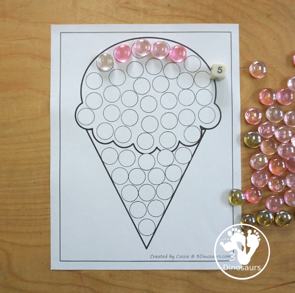 Free Ice Cream Fine Motor Mat Printables with 6 pages of fine motor printables with ice cream template printables, ice cream tracing worksheets, and ice cream dot marker printable for kids. All great for a summer fine motor center. - 3Dinosaurs.com