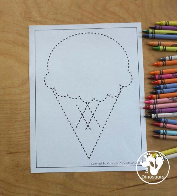 Free Ice Cream Fine Motor Mat Printables with 6 pages of fine motor printables with ice cream template printables, ice cream tracing worksheets, and ice cream dot marker printable for kids. All great for a summer fine motor center. - 3Dinosaurs.com