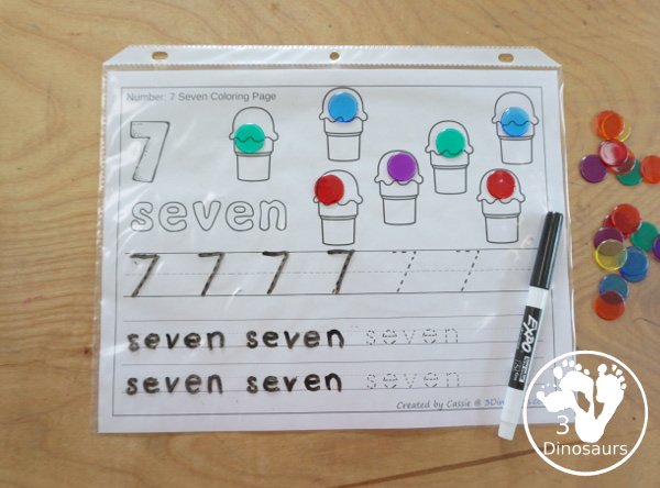 Free Ice Cream Number Color & Trace - Numbers o to 10 with counting the ice cream cones and tracing the number and number word for each number with 11 pages of printables for prek and kindergarten - 3Dinosaurs.com